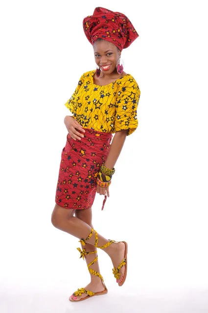 Stunning Yellow and Red Oleku Ankara Top and Wrap Skirt-DP3010 lace skirt feminine