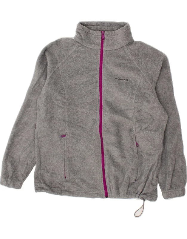 COLUMBIA Womens Fleece Jacket UK 18 XL Grey Polyester Appliqued Jacket Beaded Jacket Sequined Jacket