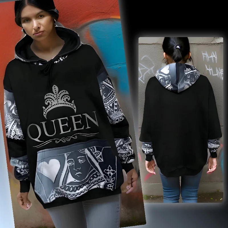 ^QUEEN OF HEARTS^ ~LUXURY PULLOVER HOODIES~ (CUT & SEW) (EMBROIDERED LOGO) Hoodie with Hem Drawcord Adjustable Customizable