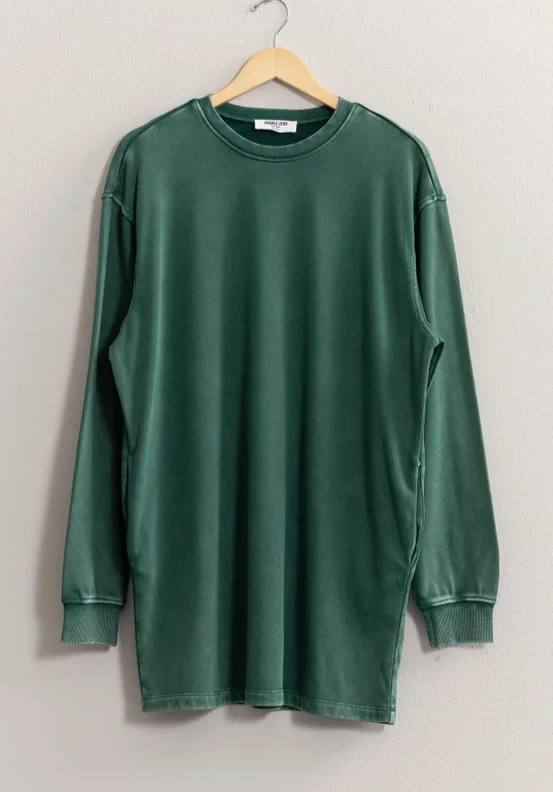 Oversized Sweatshirt- Green Hoodie with Button Placket Classic Preppy
