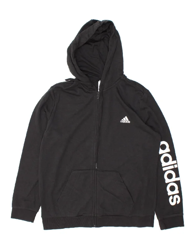 ADIDAS Womens Graphic Zip Hoodie Sweater UK 20/22 XL Black Cotton Mesh Blend Leather Blend Suede Blend