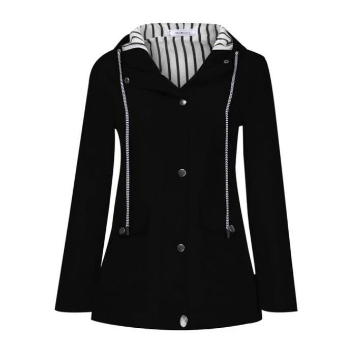 Hot 2020 Women's Solid Jackets Outdoor Hoodied Waterproof Long Coats Overcoat Long Windbreaker Outerwear Hoodie with Strings Custom Fit Adjustable