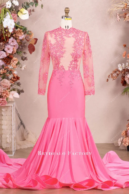Flamingo Beaded Lace Sleeved Mermaid Prom Dress Tunics Summer linen