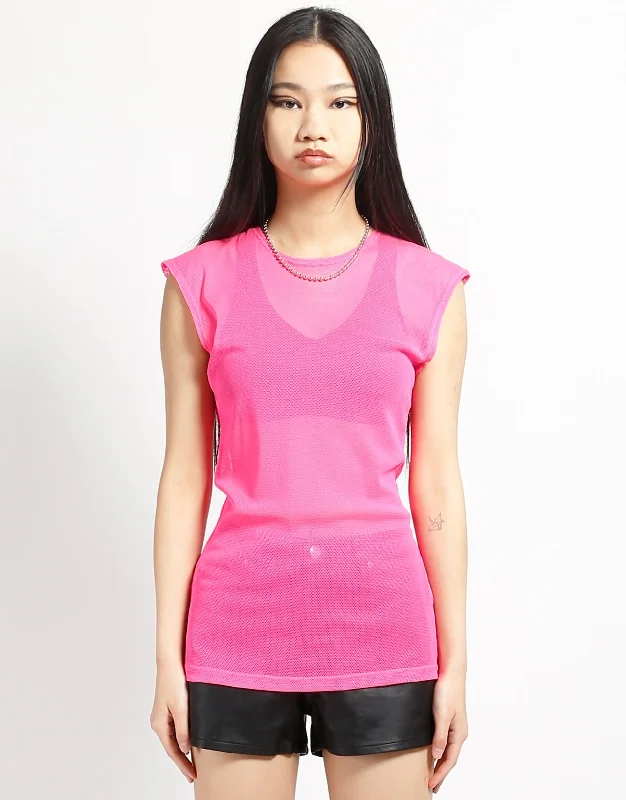 MUSCLE TANK FISHNET PINK beige tank top