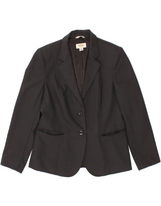 TALBOTS Womens Petite 2 Button Blazer Jacket US 10 Large Grey Wool A-Line Jacket Boat Neck Shawl Collar