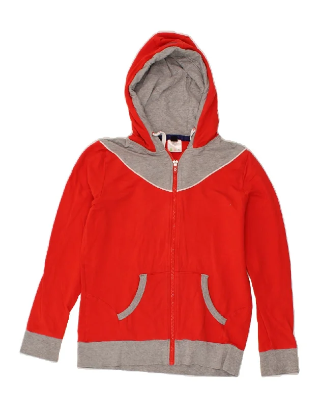 ARENA Womens Zip Hoodie Sweater UK 12 Medium Red Colourblock Cotton Machine Wash Dry Clean Hand Wash
