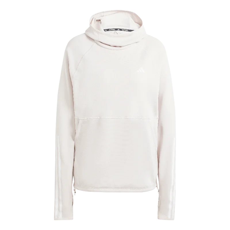 Adidas Own The Run 3-Stripe Hoodie Women's - Putty Mauve Hoodie with Hem Elastic Stretchable Comfortable