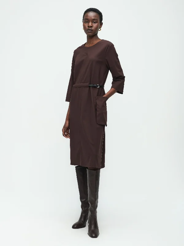 Marlou Dress Technical Jersey | Dark Brown Elegant Jersey Shirt