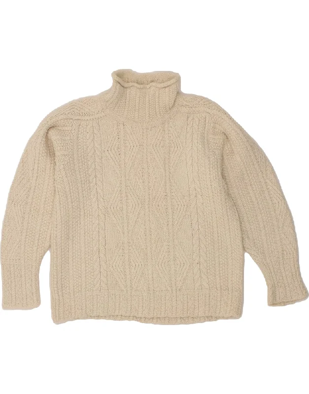 INIS MEAIN Womens Crop Turtle Neck Jumper Sweater UK 14 Medium Off White Lightweight Heavyweight Midweight