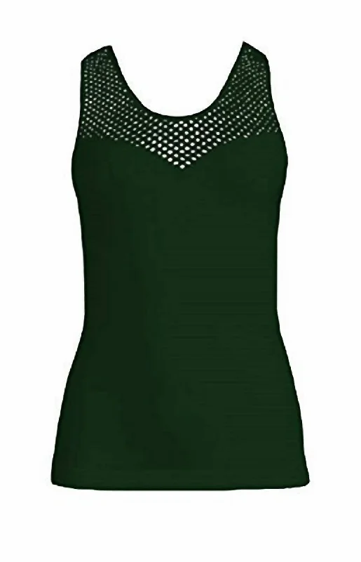 Women Mesh Tank Top In Green scoop neck tank