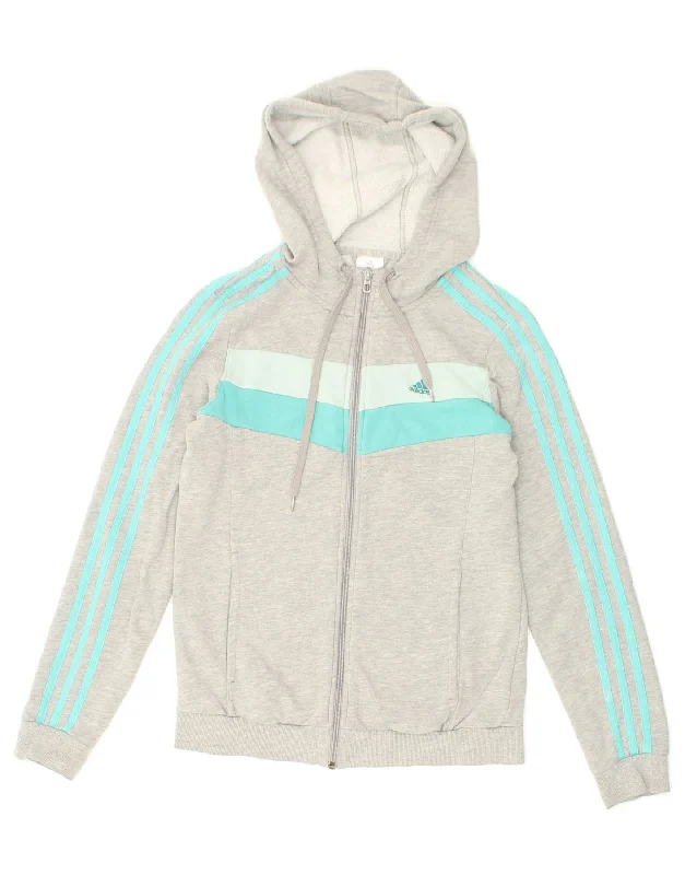 ADIDAS Womens Zip Hoodie Sweater UK 8/10 Small Grey Colourblock Cotton Open Front Closed Front Wrap Front