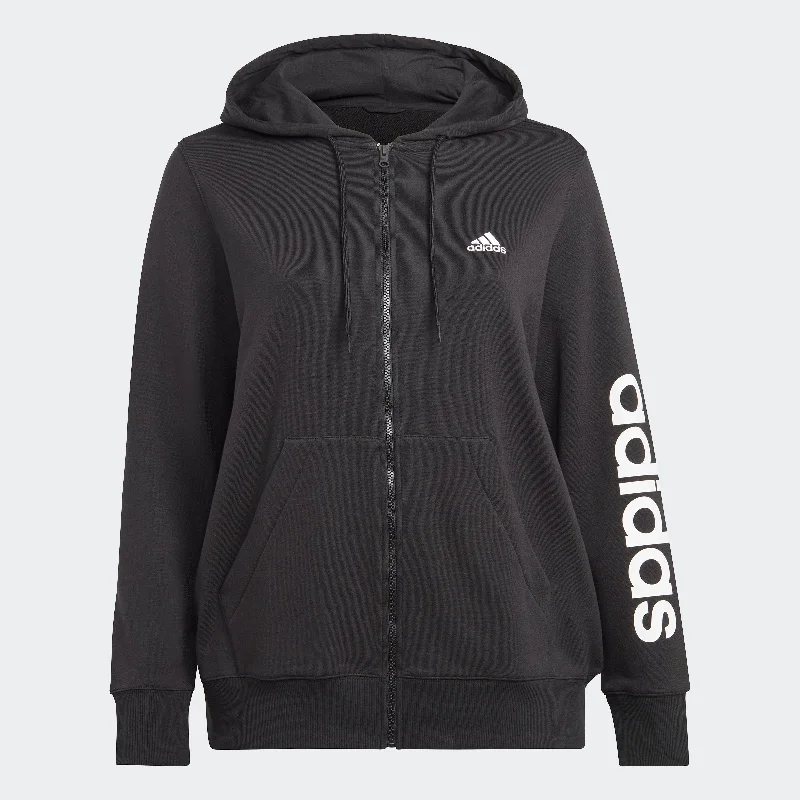 Women's adidas Essentials Linear Full-Zip French Terry Hoodie (Plus Size) Hoodie with Hidden Zipper Minimalist Clean