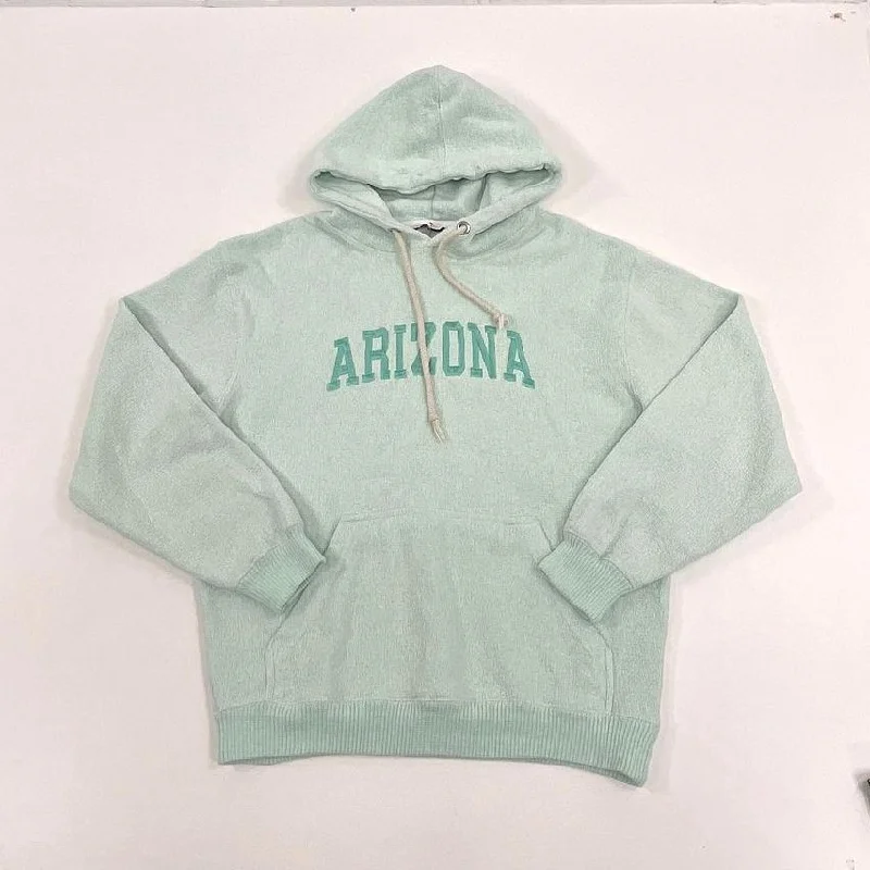 Women's Basix of America Light Green Terry Cloth Pullover Hoodie - Size Small Hoodie with Drawcord Adjustable Secure