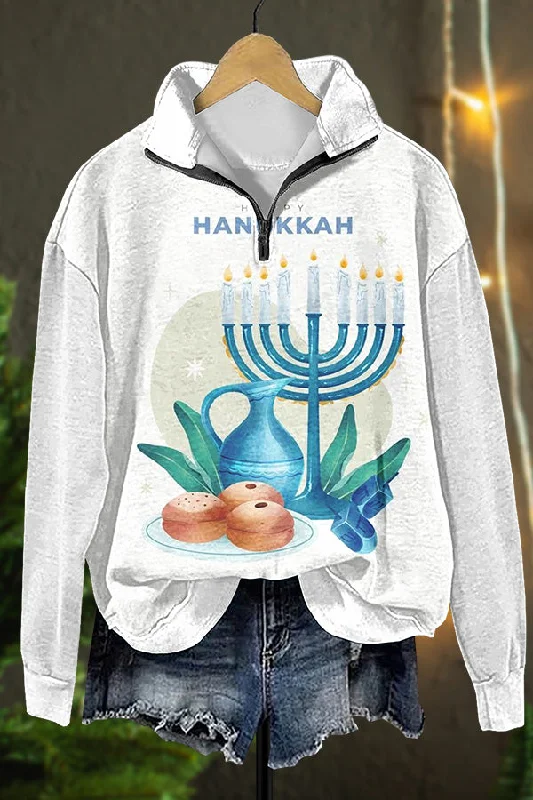 Happy Hanukkah Cake Zip Sweater Modern Contemporary Chic