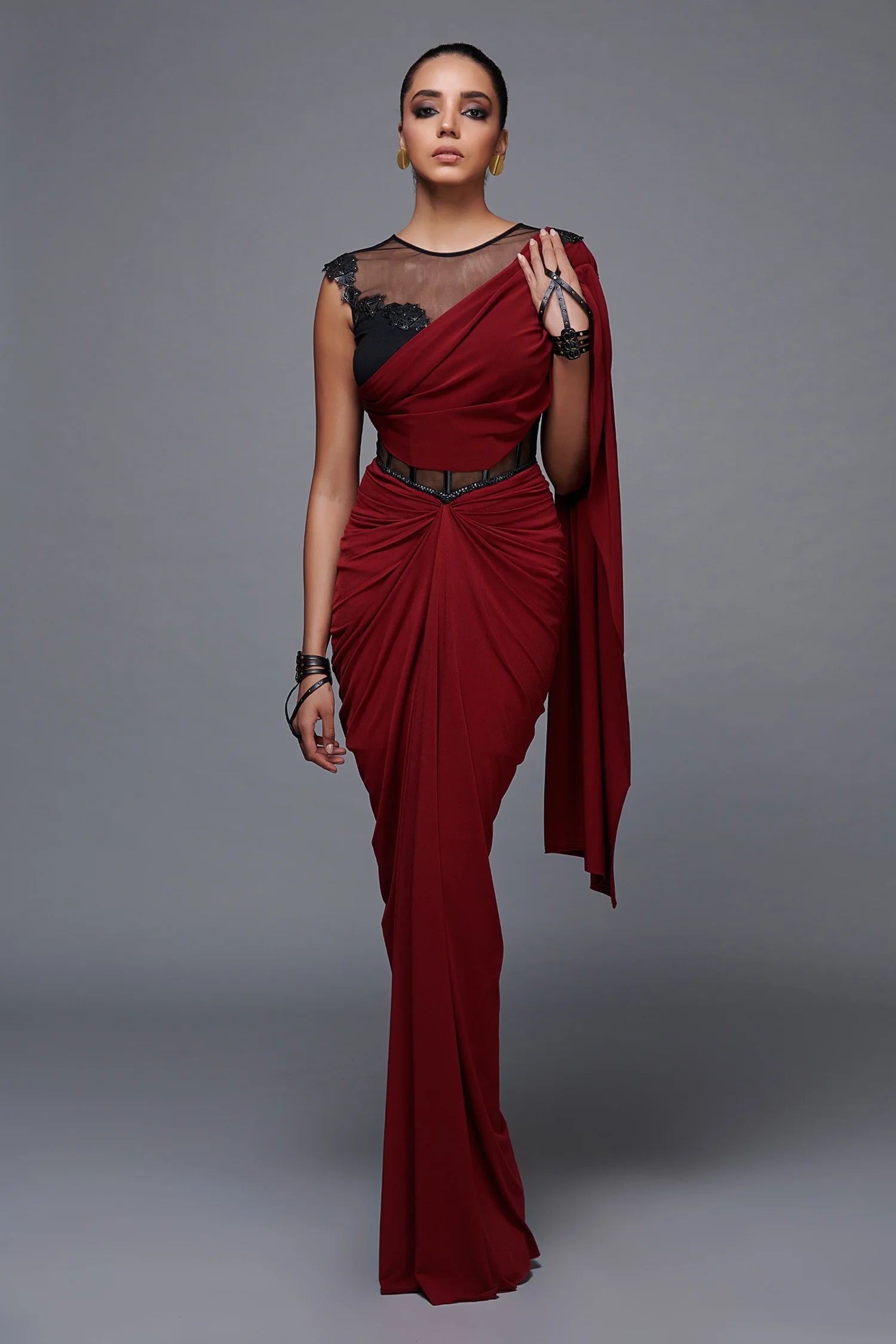Red Poly Jersey Saree Gown Sky Blue Jersey Tee