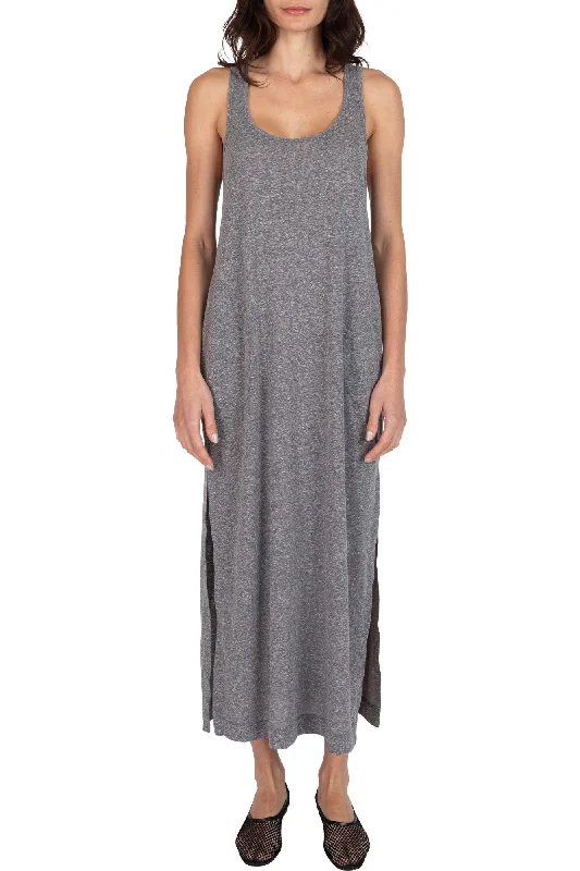ATM Heather Donegal Jersey Dress in Heather Grey Beige Jersey Tee