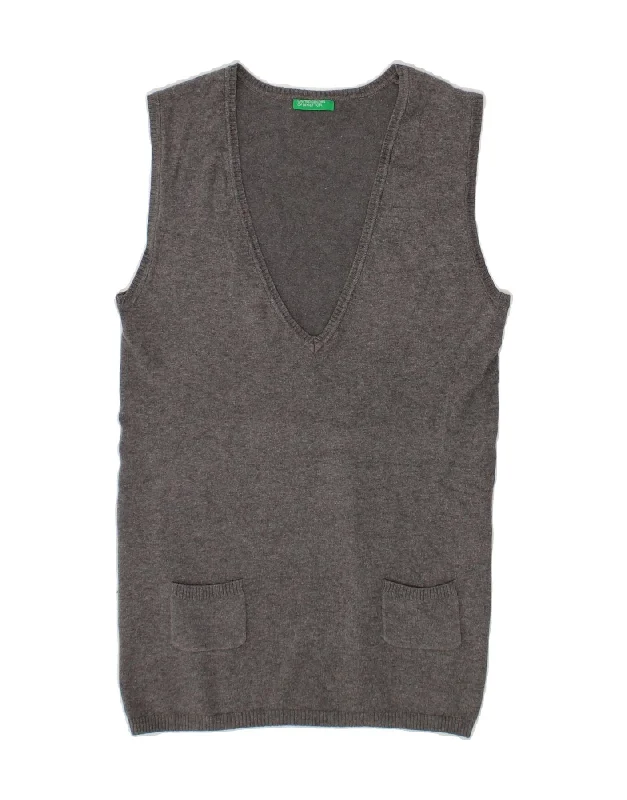 BENETTON Womens Vest Tank Top UK 14 Large Grey chic tank top