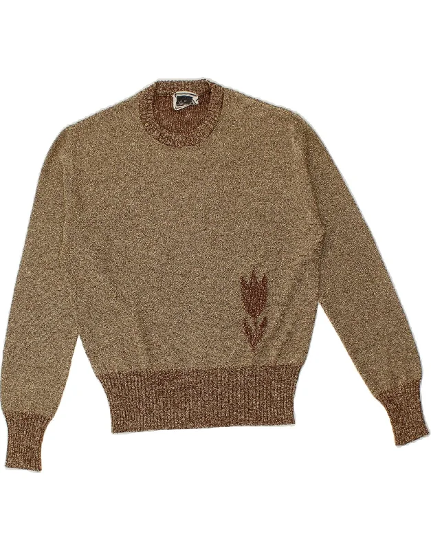 LUISA SPAGNOLI Womens Crew Neck Jumper Sweater UK 14 Medium Gold Flecked Elasticated Padded Insulated