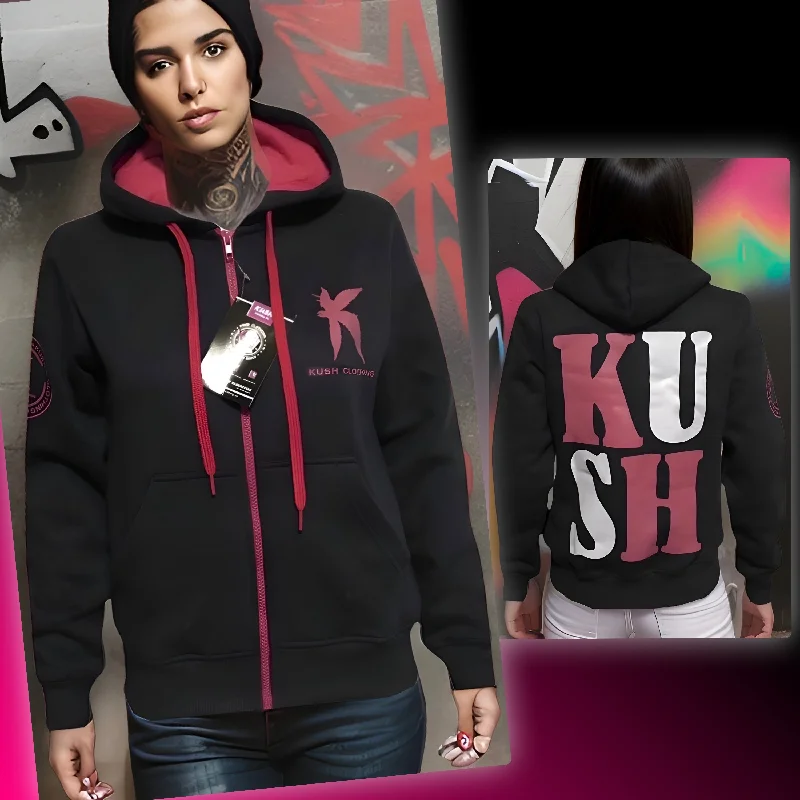 ^KUSH CLOTHING^ (NAVY-PINK) ZIP UP HOODIES FOR WOMEN Hoodie with Hem Applique Textured Unique