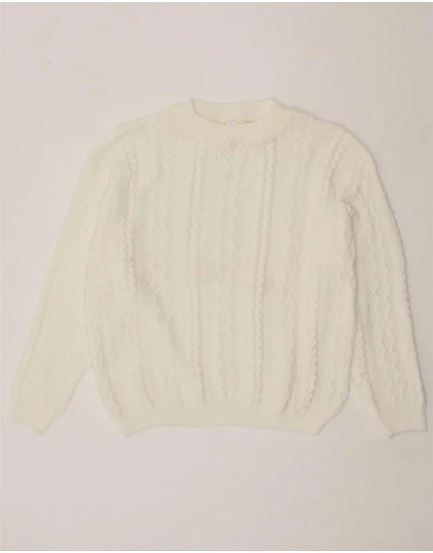 VINTAGE Womens Crew Neck Jumper Sweater UK 16 Large White Acrylic Spandex Blend Rayon Blend Denim Blend