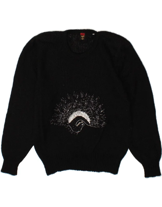 ORIS Womens Graphic Crew Neck Jumper Sweater IT 50 XL Black Mohair Anti-Pilling Anti-Shrink Durable
