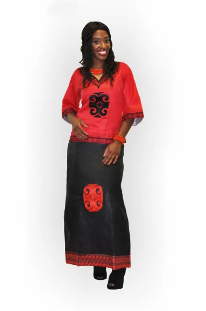 Red and Black African Brocade Skirt Set corduroy skirt comfortable