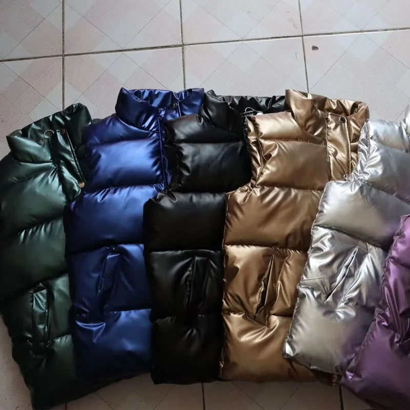Plus size women autumn waistcoat Glossy bright vest winter Warm new Korean down vest  sleeveless jacket 3XL,4XL,black,blue Satin Jacket Silk Jacket Chiffon Jacket