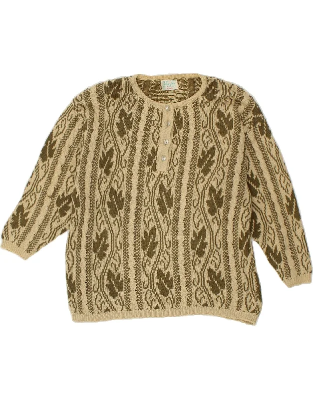 BENETTON Womens Crew Neck Jumper Sweater UK 16 Large Beige Fair Isle Polka Dot Checkered Tartan