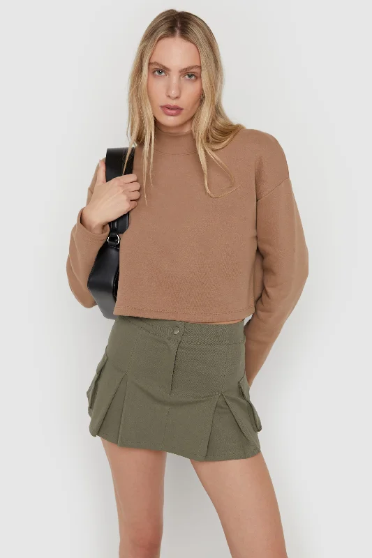 CROPPED MOCK NECK SWEATSHIRT Hoodie with Metallic Shiny Futuristic