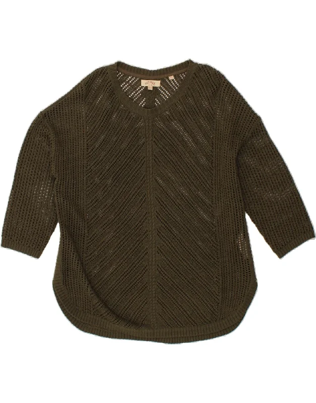 FAT FACE Womens See Through Boat Neck Jumper Sweater UK 18 XL Khaki Oversized Loose Flowy