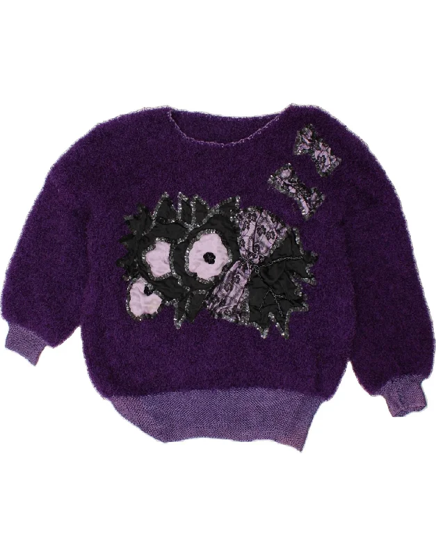VINTAGE Womens Boat Neck Jumper Sweater UK 20 2XL Purple Welt Pockets Slit Pockets Flap Pockets