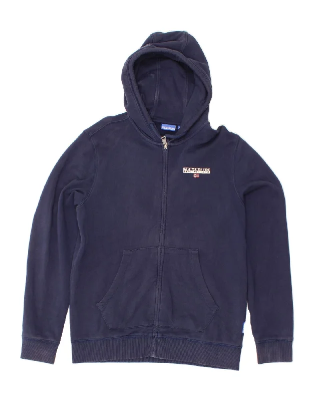 NAPAPIJRI Womens Zip Hoodie Sweater UK 10 Small Navy Blue Cotton Seamless Knitted Crochet