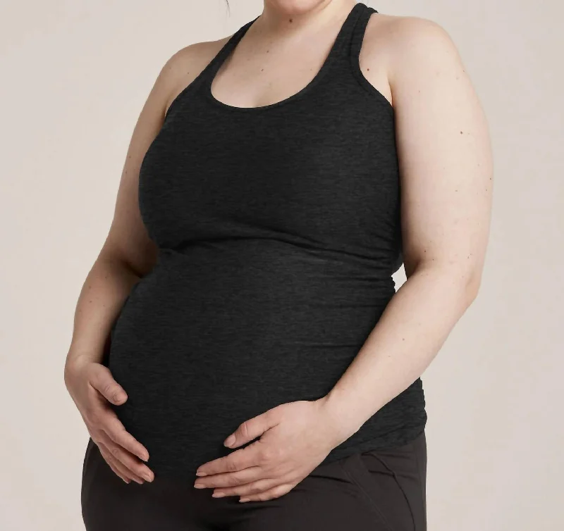 Featherweight Let It Grow Racerback Maternity Tank In Darkest Night stretchy tank top