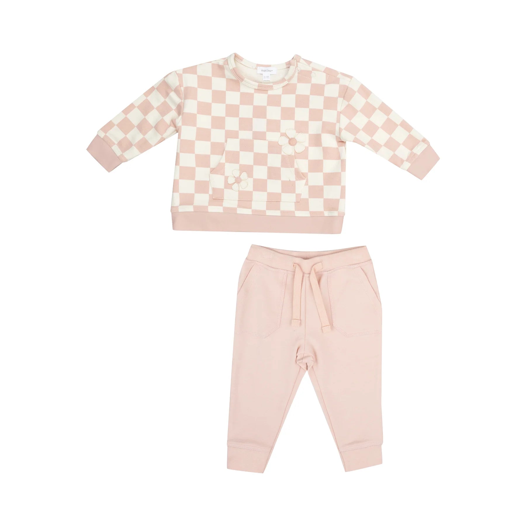 Sweatshirt w/Daisy Patch & Jogger Set | Checkerboard Pink Hoodie with Camouflage Military Edgy