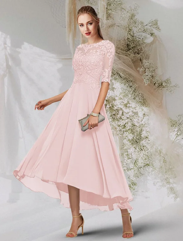 A-Line Evening Gown Dress Wedding Asymmetrical Chiffon Beading Lace Tunics Evening elegant