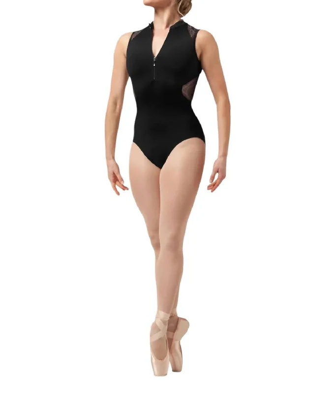 Harper Zip Lace Tank Leotard In Black open back tank