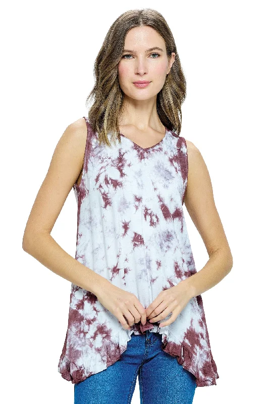 Tank Top Tie Dye Ruffled Hem workout tank top