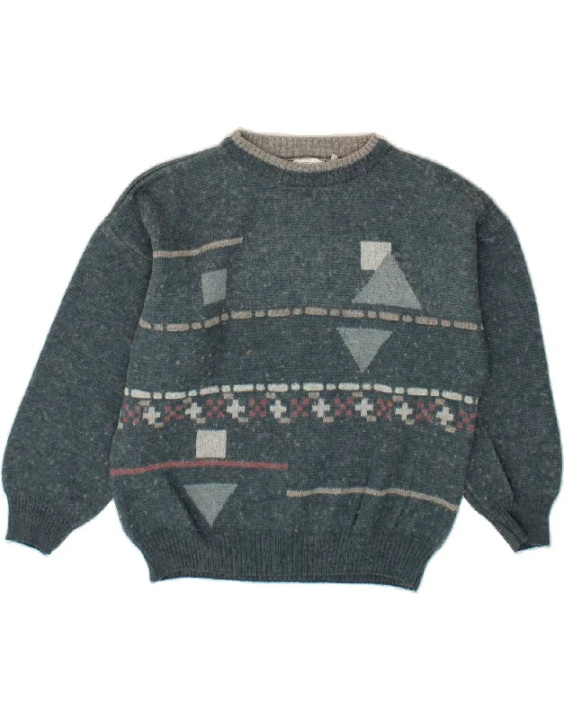 CARTOUCHE Womens Crew Neck Jumper Sweater UK 18 XL Blue Fair Isle Spandex Blend Rayon Blend Denim Blend