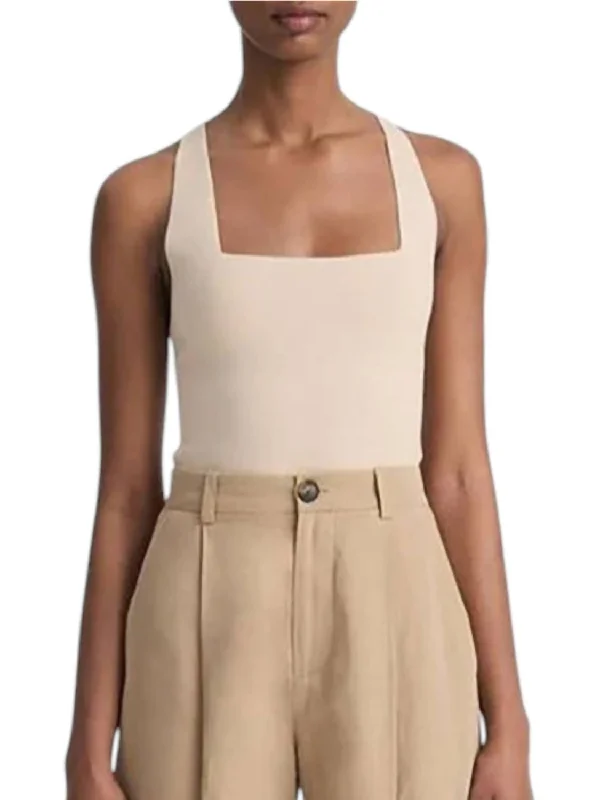 Square-Neck Racerback Tank Top In Beach long tank top