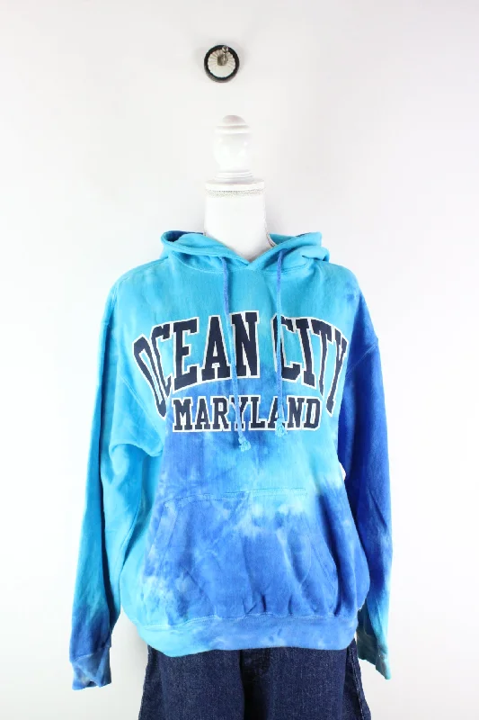 Vintage Ocean City Hoodie (M) Hoodie with Batwing Sleeves Loose Dramatic