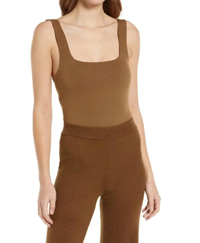 Square Neck Tank Bodysuit In Brown coral tank top