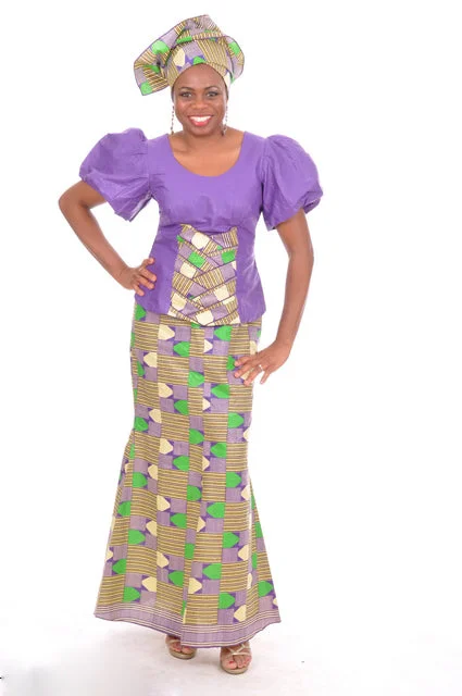 Purple Top with Purple Green Beige Print and Skirt-DPS0097DF linen skirt natural