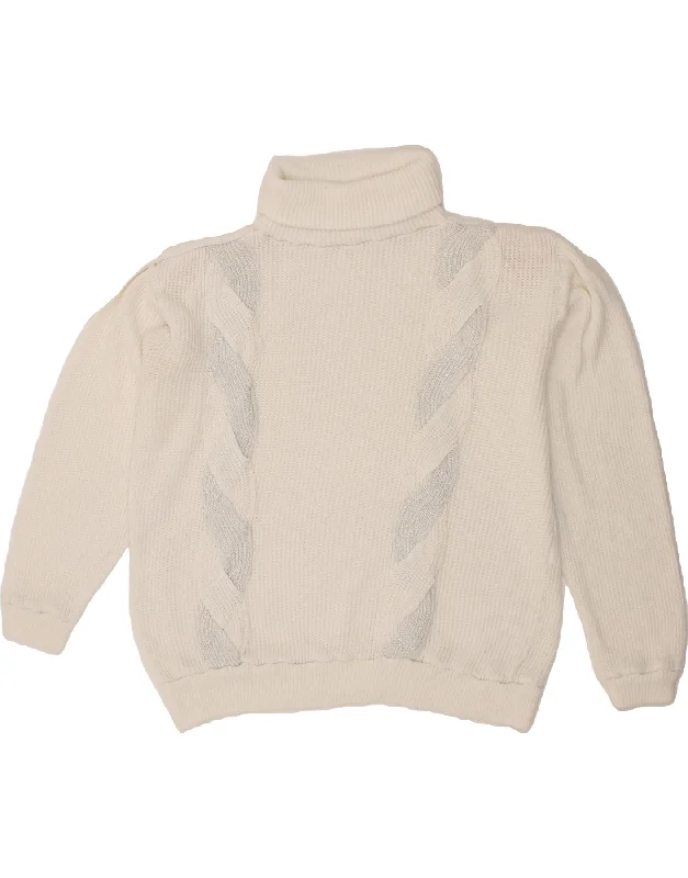 VINTAGE Womens Oversized Roll Neck Jumper Sweater UK 18 XL White Striped Jersey Fabric Tulle Fabric Batik Fabric