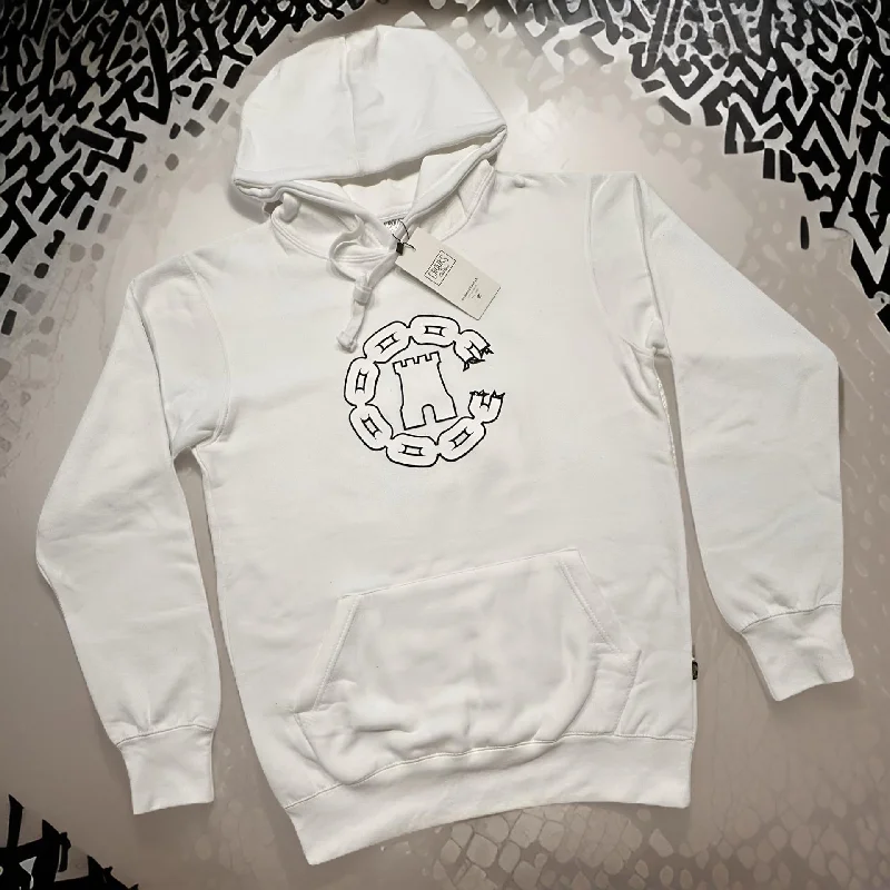 *CROOKS & CASTLES* (WHITE) ~C-CHAIN~ PULLOVER HOODIES FOR WOMEN Hooded Sweatshirt Casual Wear Street Style
