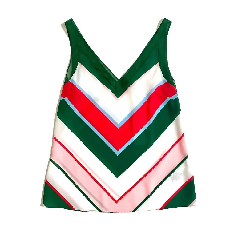 Women's Paisly V Neck Striped Tank Top In White baby blue tank