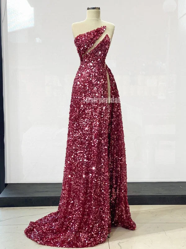 Gorgeous A-line Sequin Sexy High Slit Sparkle Prom Dresses, FC6245 Tunics Sophisticated sleek