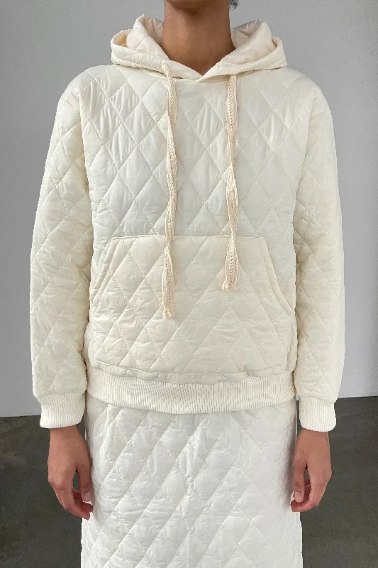 QUILTED HOODIE Hooded Sweatshirt Casual Wear Street Style