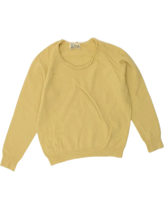 PRINGLE Womens Crop Boat Neck Jumper Sweater EU 40 Medium Yellow Wool Wool Fabric Cashmere Fabric Tweed Fabric
