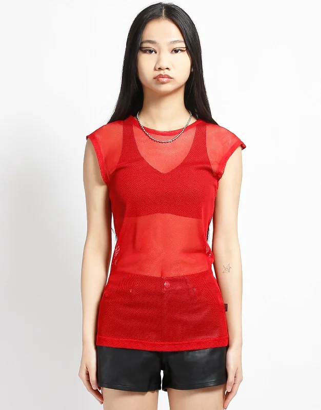 MUSCLE TANK FISHNET RED black tank top