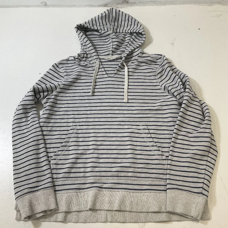 LL Bean Women's Gray Navy Stripe Hoodie Kangaroo Pocket Size Small Hoodie with Hem Ribbing Snug Secure